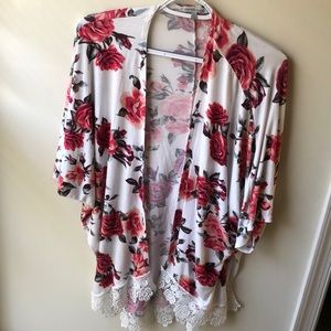 White and pink floral kimono. Size small